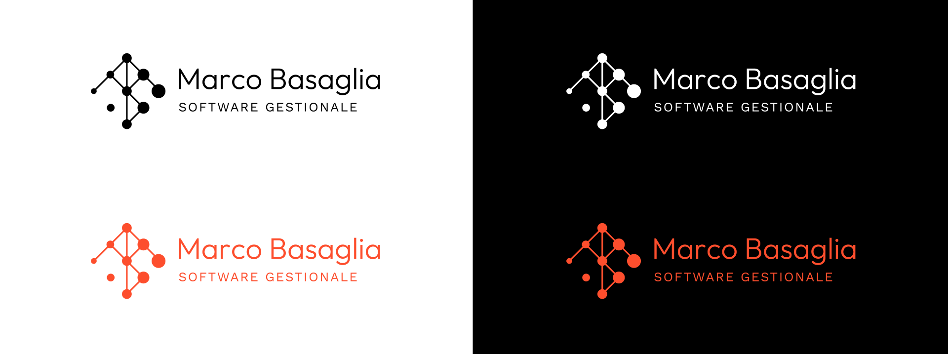 varianti del logo progettato da Totalcom per Marco Basaglia, con scritta software gestionale e icona astratta a rete